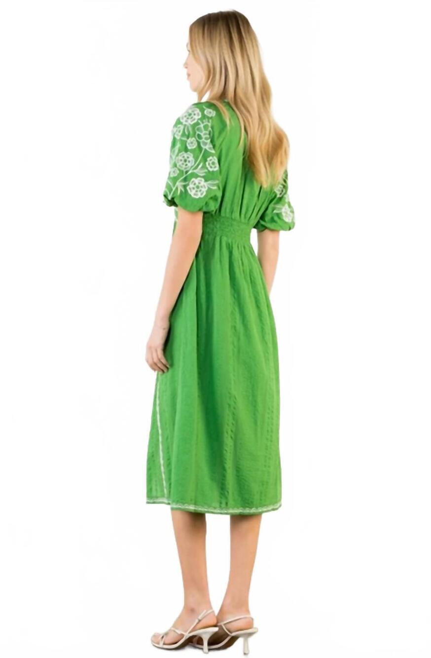 NEW THML embroidered midi dress in green - Picture 3 of 3
